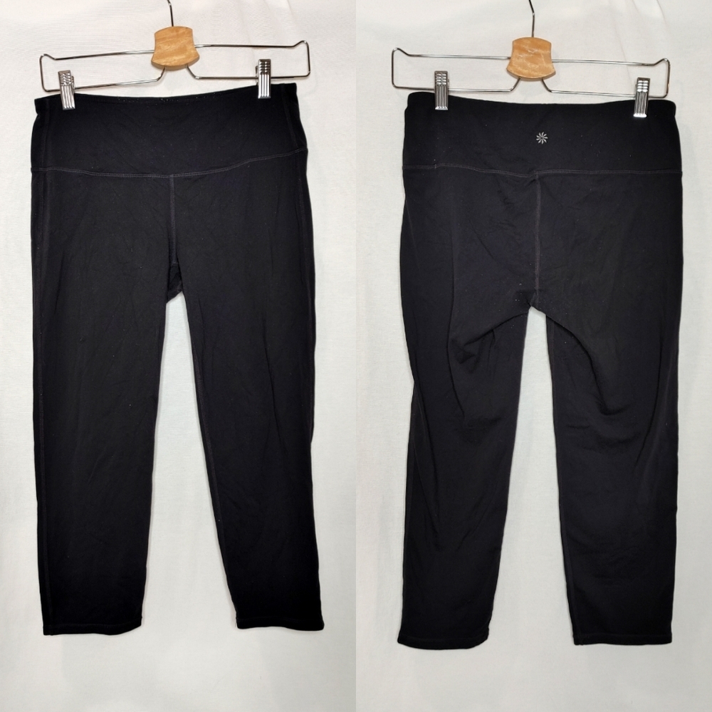 Athleta Leggings Mid Rise Chaturanga Capri Cropped Tights Black Medium 21" In